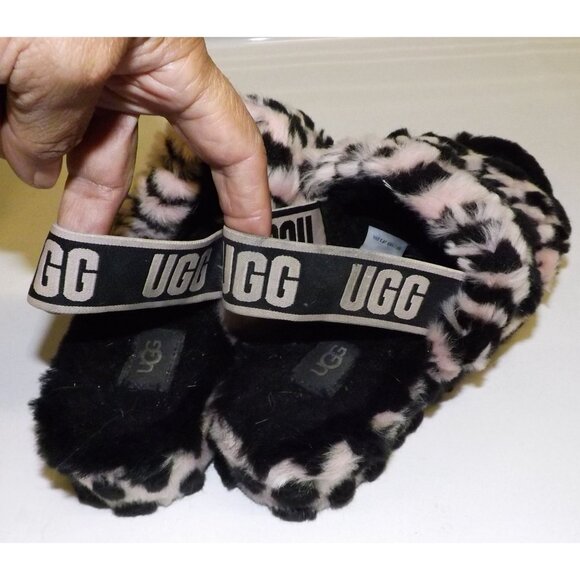Size 7 UGG Fluff Yeah Animalia Slippers Black Neon Green & Pink Black Animal - Picture 9 of 12